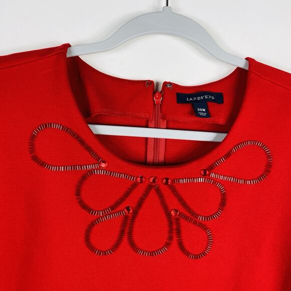 Lands End Plus Size 20 Embellished Sleeveless Ponte Knit Dress Red - Picture 3 of 4